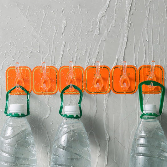 6PCS Long Strip Hook, Traceless Strong Self Adhesive Stylish Wall Mounted Hook Multifunctional Self Adhesive for Home Bathroom Towel Kitchen (Orange)