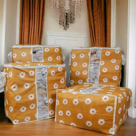 ( Pack of 4 )Premium Flower Printed Clothing Storage Bags