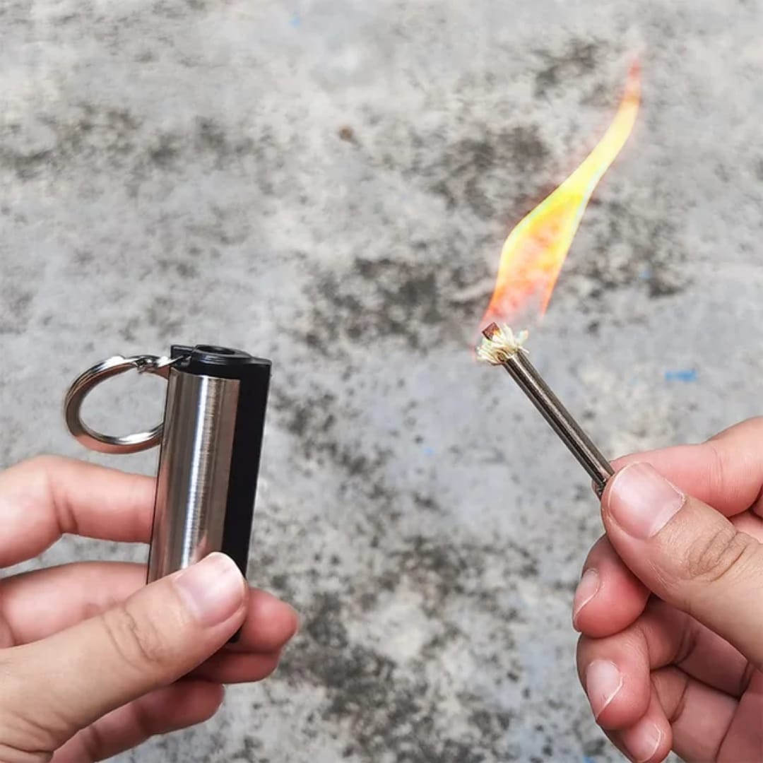 Steel Fire Starter Flint Match Lighter Keychain Camping Emergency Gear Survival