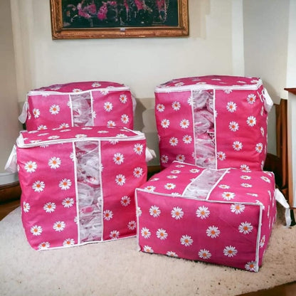( Pack of 4 )Premium Flower Printed Clothing Storage Bags