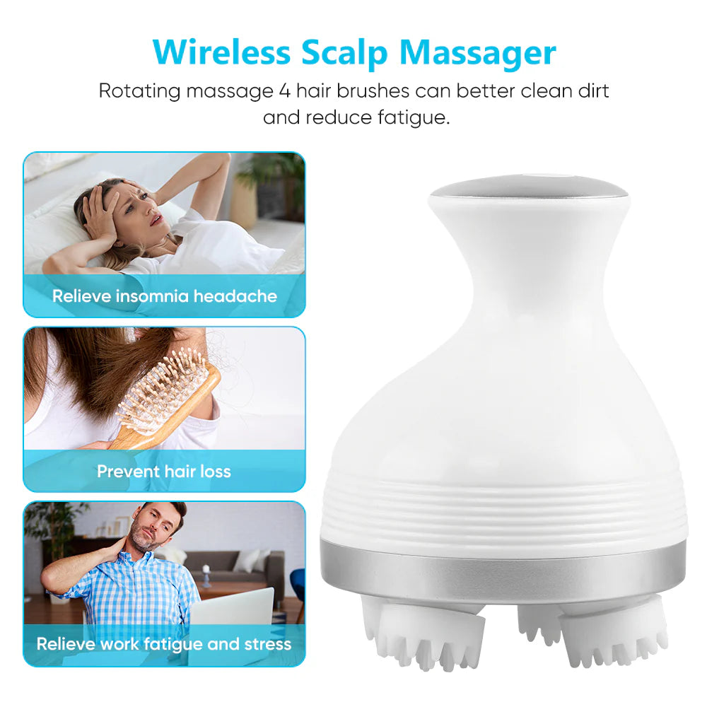 Hair Scalp Massager Rechargeable 3D Head Massager Machine | Electric Head Massager Handheld Rotating Massager Hair Massager for Hair Growth | Cordless Head Scalp Massager and Muscle Relaxer | Electric Head Scalp Massager Machine Deep Muscle Relaxation