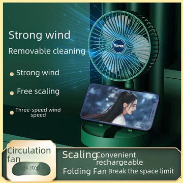 Folding Telescopic Fan USB Rechargeable Floor Fan for Student Dormitory Home Outdoor Camping Office Desktop