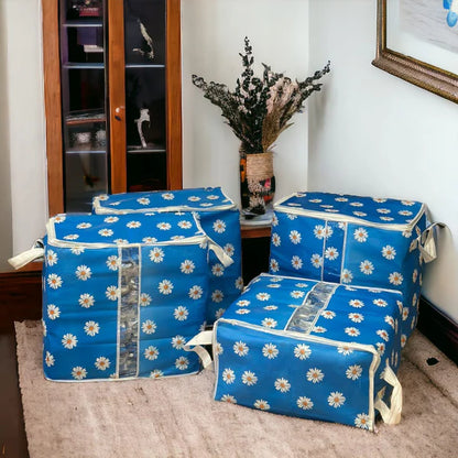 ( Pack of 4 )Premium Flower Printed Clothing Storage Bags