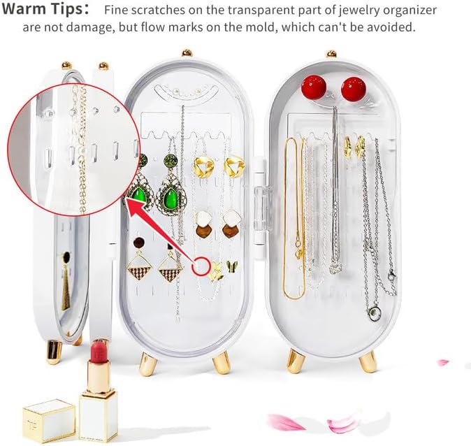 Foldable Jewellry Organizer Box with Mirror | Ear Rings & Necklace Hanging Holder | Jewelry Box Vanity Hanger Stand