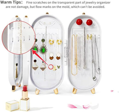 Foldable Jewellry Organizer Box with Mirror | Ear Rings & Necklace Hanging Holder | Jewelry Box Vanity Hanger Stand