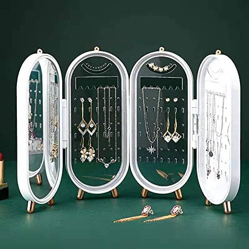 Foldable Jewellry Organizer Box with Mirror | Ear Rings & Necklace Hanging Holder | Jewelry Box Vanity Hanger Stand
