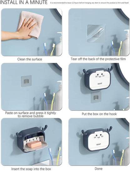 Wall-Mounted Deer-Shaped Soap Box with Flip Drain and Tray. Elevate your bathroom with this charming and practical addition. Keep your soap dry and your countertop tidy