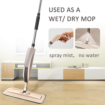Beyoco Microfiber Spray Mop for Floor Cleaning with Washable Pads and Sprayer - 360° Rotation, Long Handle, 400ml Refillable Bottle