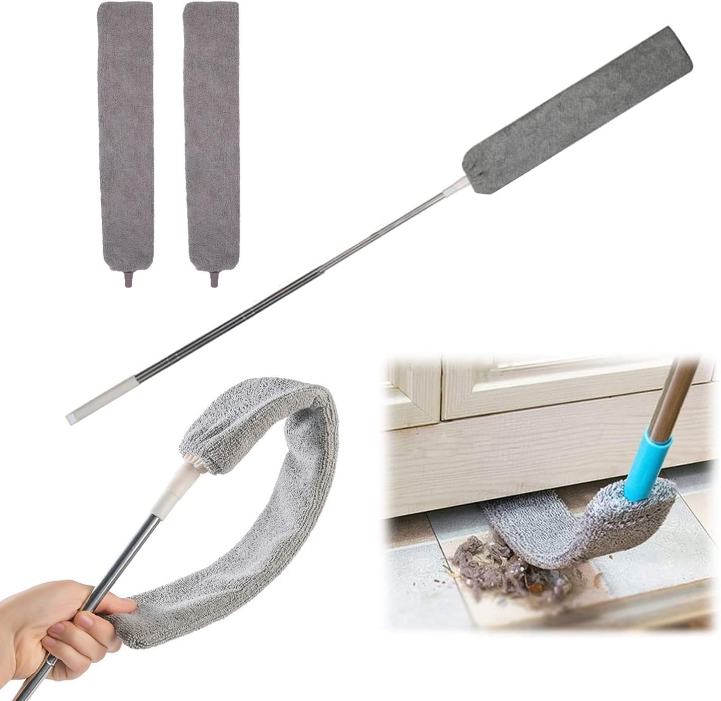 AURUZA PREMIUM Gap Dust Cleaners, Extendable Microfiber Dusters with Bendable & Removable Heads, Washable Brushes for Home, Kitchen, Car, Hard-to-Reach Areas