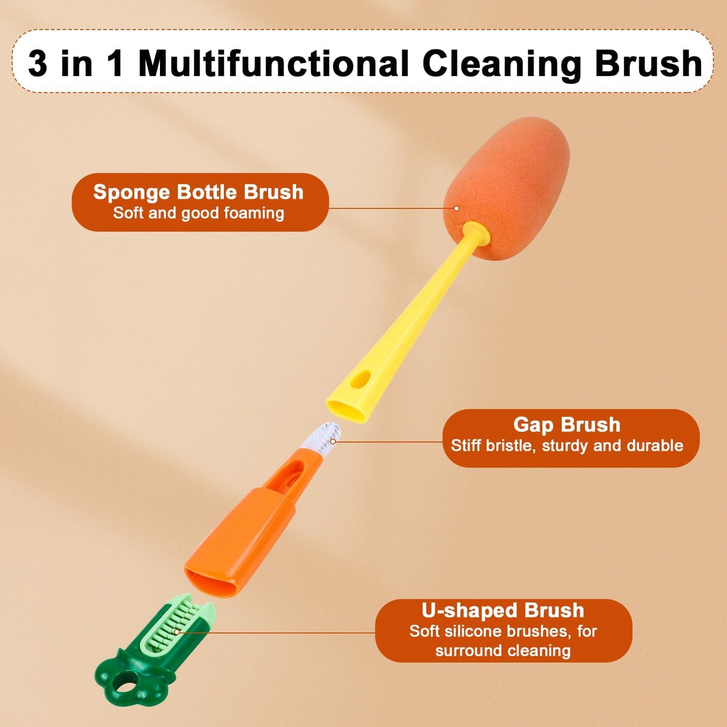 3-in-1 Multifunctional cleaning brush Detachable Sponge cleaning brush U-shaped silicone Groove Cleaning tool Thermos Cup brush