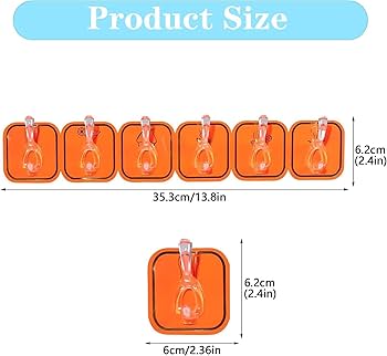 6PCS Long Strip Hook, Traceless Strong Self Adhesive Stylish Wall Mounted Hook Multifunctional Self Adhesive for Home Bathroom Towel Kitchen﻿ (Orange)