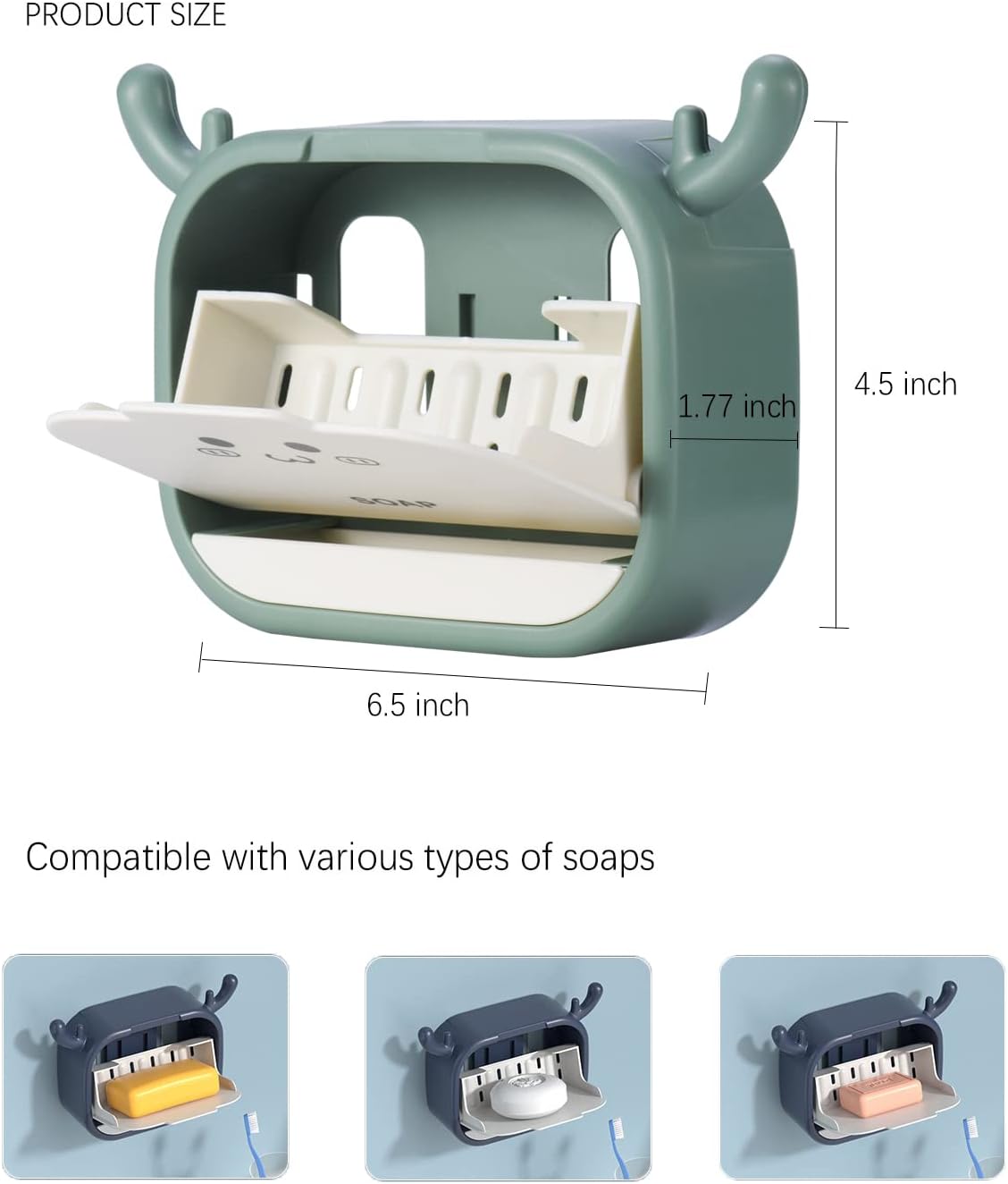 Wall-Mounted Deer-Shaped Soap Box with Flip Drain and Tray. Elevate your bathroom with this charming and practical addition. Keep your soap dry and your countertop tidy