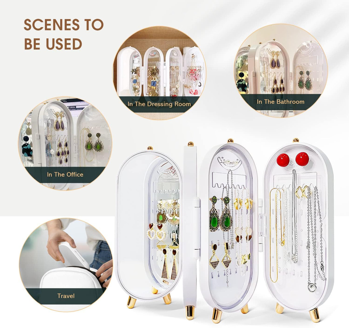 Foldable Jewellry Organizer Box with Mirror | Ear Rings & Necklace Hanging Holder | Jewelry Box Vanity Hanger Stand