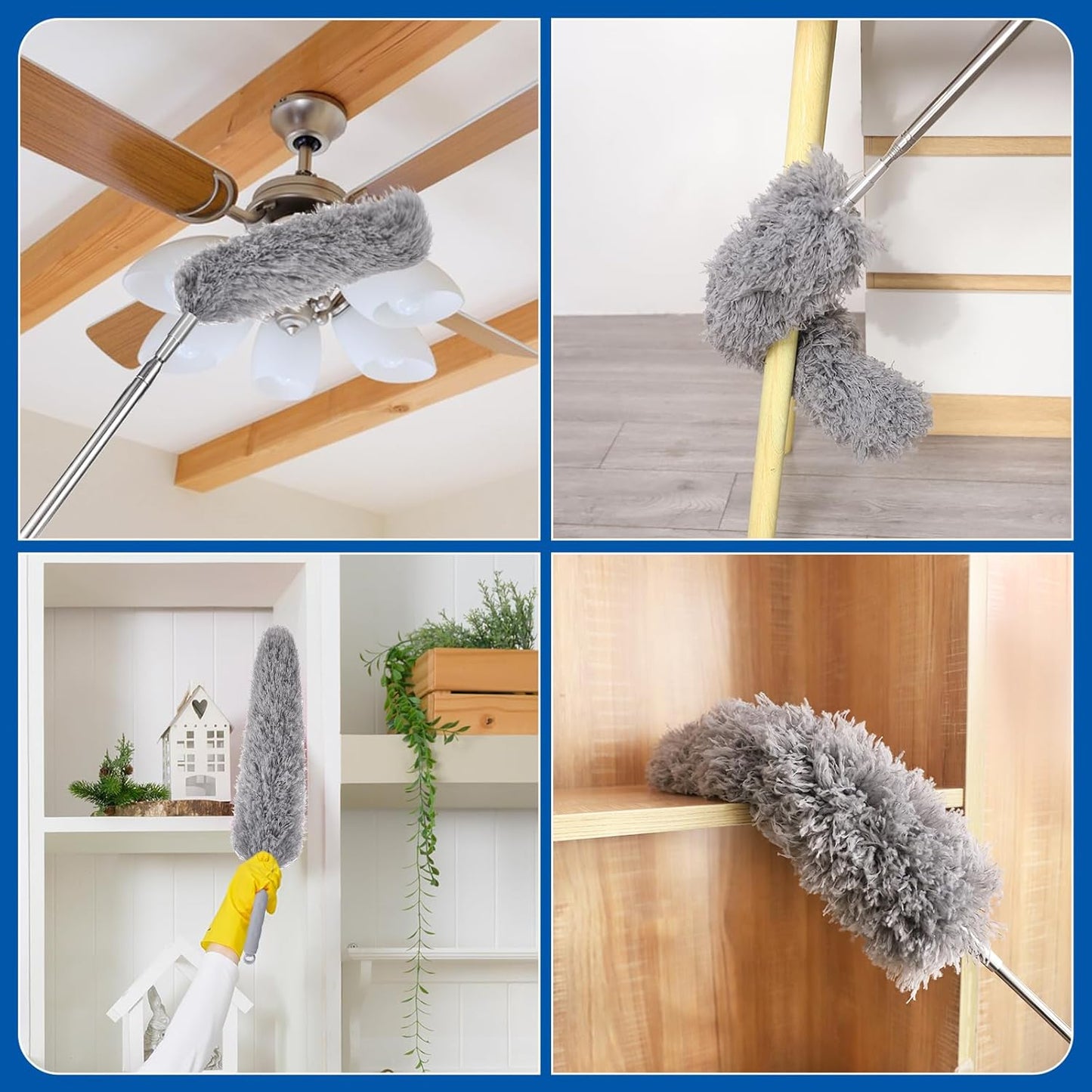 Hasselt 3 In 1 Microfiber Ceiling Duster With Cobweb Duster For Dust Cleaning, Long Handle Extendable With Anti Scratch Bendable Head For Cleaning High Stick Ceiling Fan, Multicolor