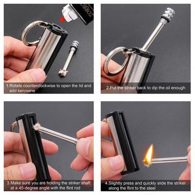 Steel Fire Starter Flint Match Lighter Keychain Camping Emergency Gear Survival