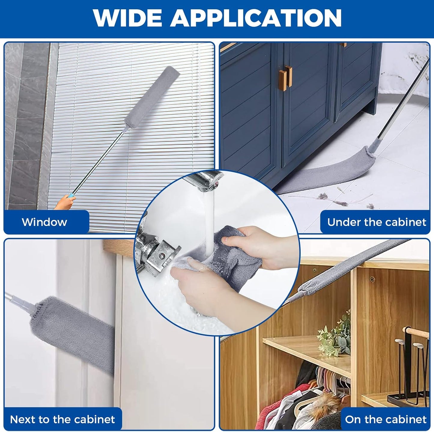 AURUZA PREMIUM Gap Dust Cleaners, Extendable Microfiber Dusters with Bendable & Removable Heads, Washable Brushes for Home, Kitchen, Car, Hard-to-Reach Areas