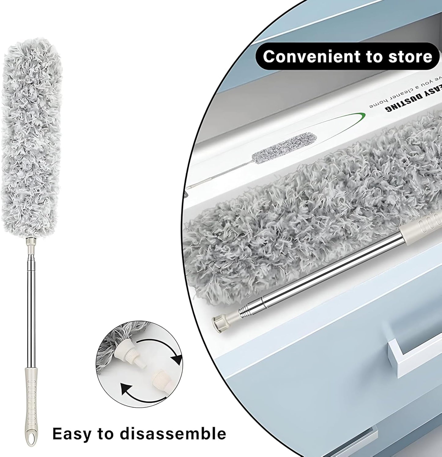 Hasselt 3 In 1 Microfiber Ceiling Duster With Cobweb Duster For Dust Cleaning, Long Handle Extendable With Anti Scratch Bendable Head For Cleaning High Stick Ceiling Fan, Multicolor