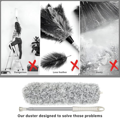 Hasselt 3 In 1 Microfiber Ceiling Duster With Cobweb Duster For Dust Cleaning, Long Handle Extendable With Anti Scratch Bendable Head For Cleaning High Stick Ceiling Fan, Multicolor