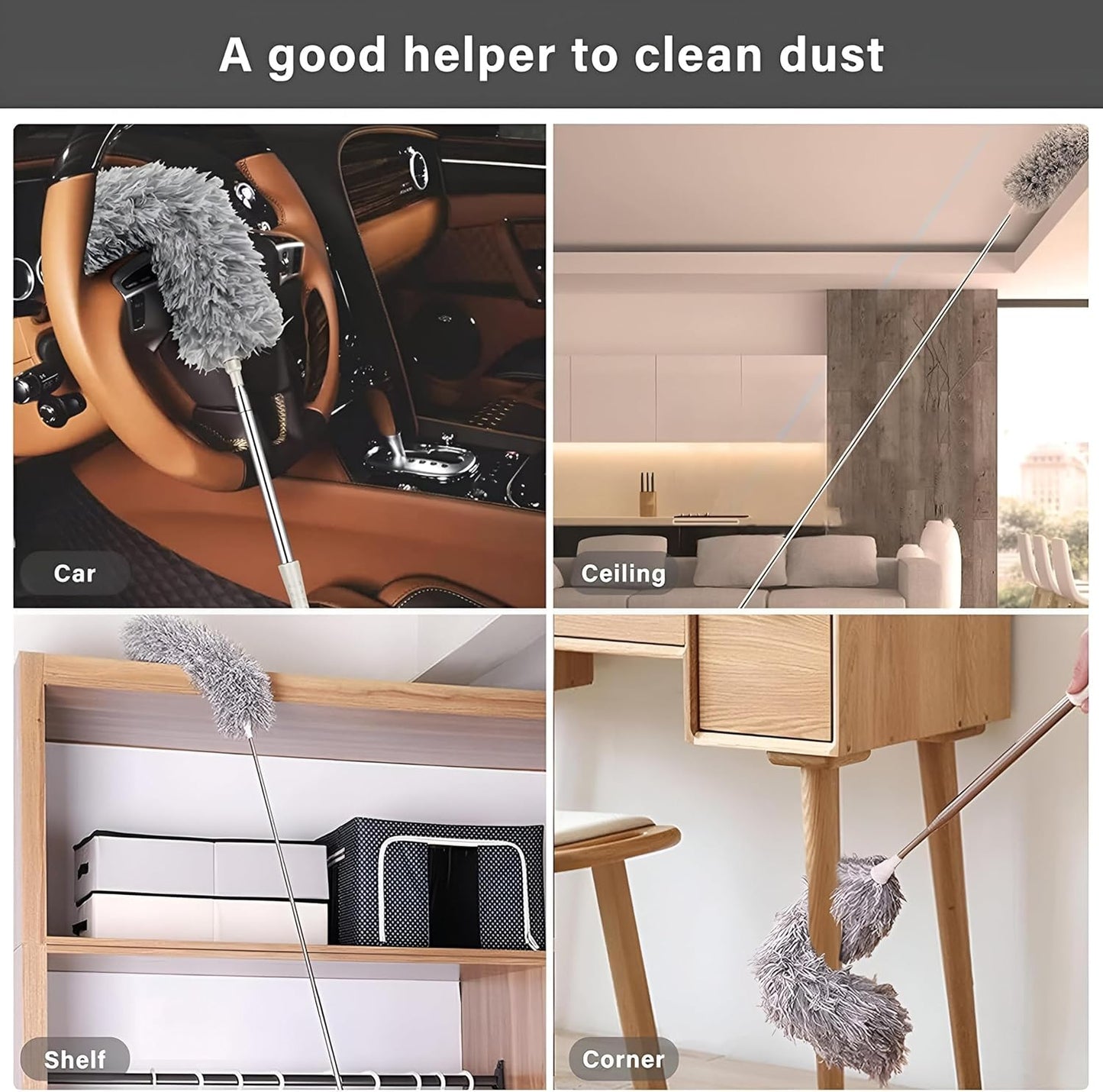 Hasselt 3 In 1 Microfiber Ceiling Duster With Cobweb Duster For Dust Cleaning, Long Handle Extendable With Anti Scratch Bendable Head For Cleaning High Stick Ceiling Fan, Multicolor