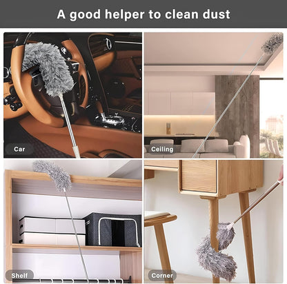 Hasselt 3 In 1 Microfiber Ceiling Duster With Cobweb Duster For Dust Cleaning, Long Handle Extendable With Anti Scratch Bendable Head For Cleaning High Stick Ceiling Fan, Multicolor