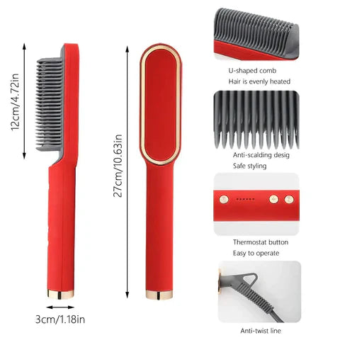 2 in 1 Hair Straightener Hot Comb Curling Iron Multi-speed Electric Straightening Comb Curling Iron Hair Brush