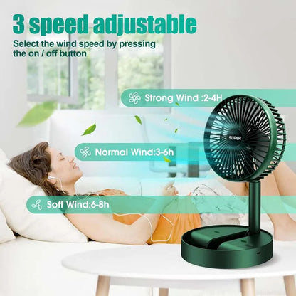 Folding Telescopic Fan USB Rechargeable Floor Fan for Student Dormitory Home Outdoor Camping Office Desktop