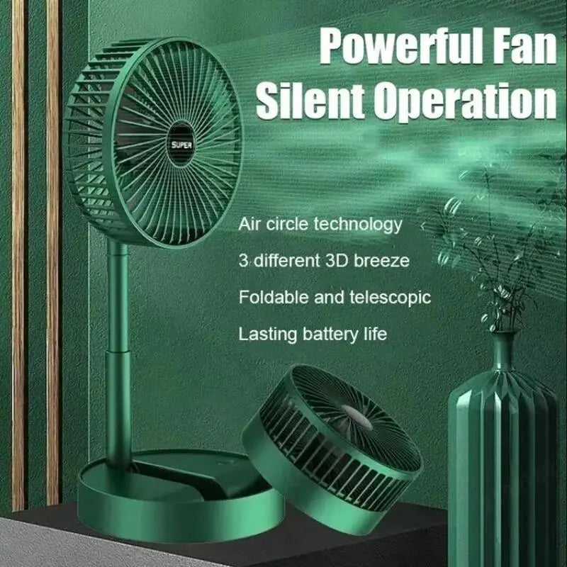 Folding Telescopic Fan USB Rechargeable Floor Fan for Student Dormitory Home Outdoor Camping Office Desktop
