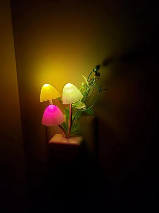 (Pack of 2) Cute Mushroom LED Night Light Dimming Sensor Wall Lamp For Home Decor