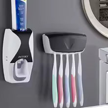 MENGNI Automatic Toothpaste Dispenser Wall Mount Dust-proof Toothbrush Holder Wall Mount Bathroom Accessories Set Squeezer