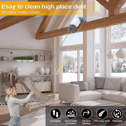 Hasselt 3 In 1 Microfiber Ceiling Duster With Cobweb Duster For Dust Cleaning, Long Handle Extendable With Anti Scratch Bendable Head For Cleaning High Stick Ceiling Fan, Multicolor