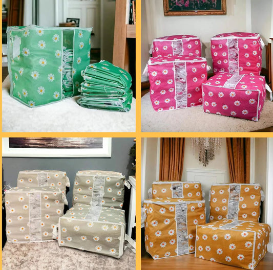 ( Pack of 4 )Premium Flower Printed Clothing Storage Bags