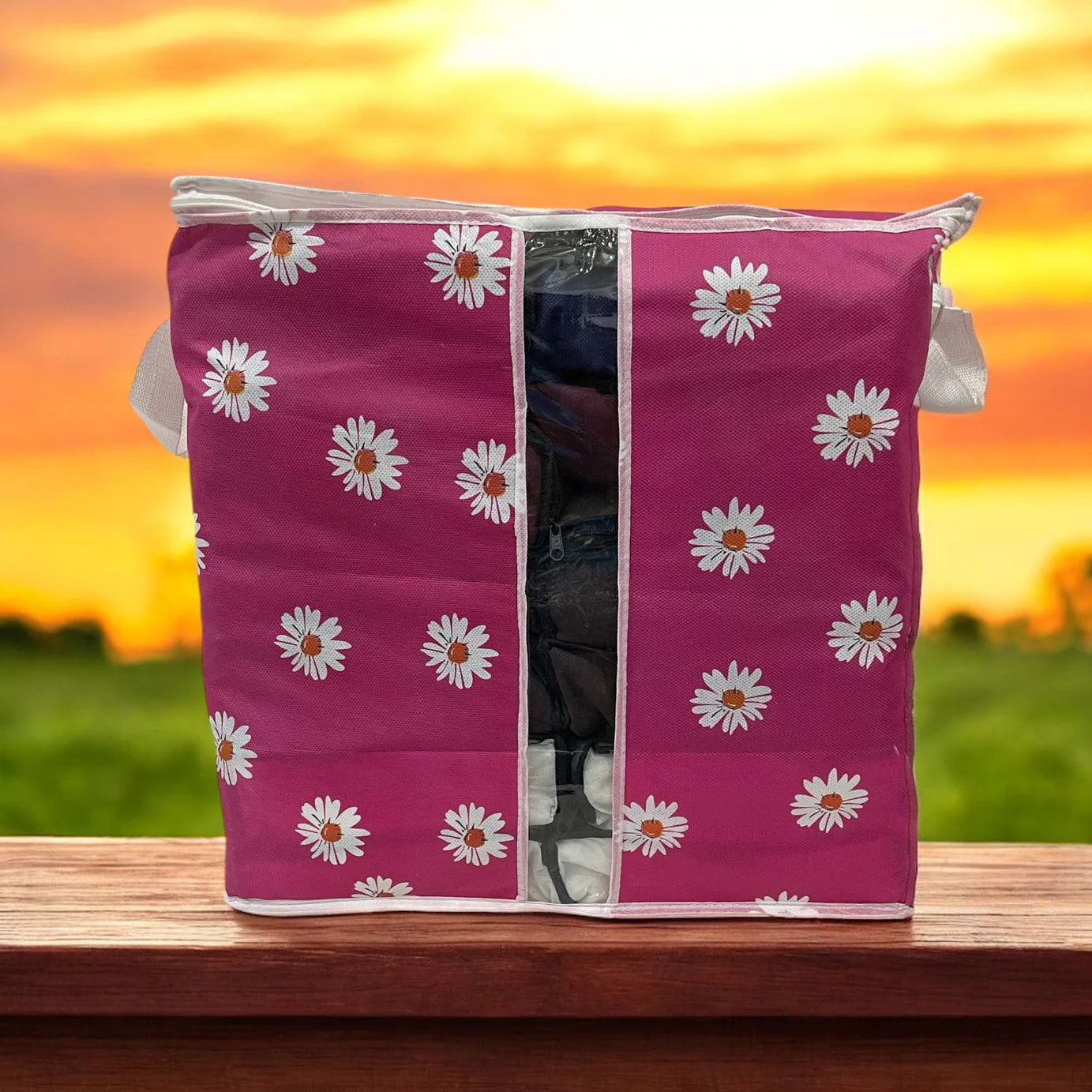 ( Pack of 4 )Premium Flower Printed Clothing Storage Bags