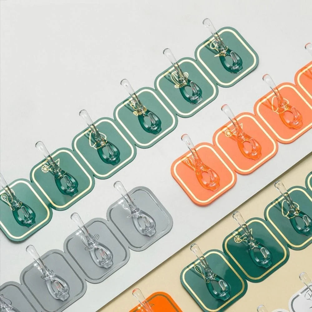 6PCS Long Strip Hook, Traceless Strong Self Adhesive Stylish Wall Mounted Hook Multifunctional Self Adhesive for Home Bathroom Towel Kitchen﻿ (Orange)