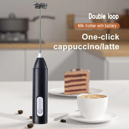 Handheld Electric Milk Frother with 2 Heads, Coffee Whisk Foam Mixer with USB Rechargeable 3 Speeds, Foam Maker Blender for Latte, Cappuccino, Hot Chocolate, Egg