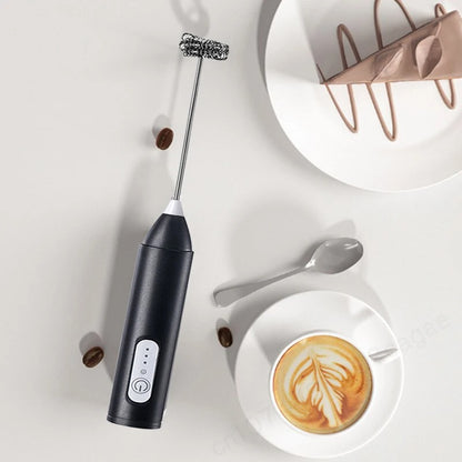 Handheld Electric Milk Frother with 2 Heads, Coffee Whisk Foam Mixer with USB Rechargeable 3 Speeds, Foam Maker Blender for Latte, Cappuccino, Hot Chocolate, Egg