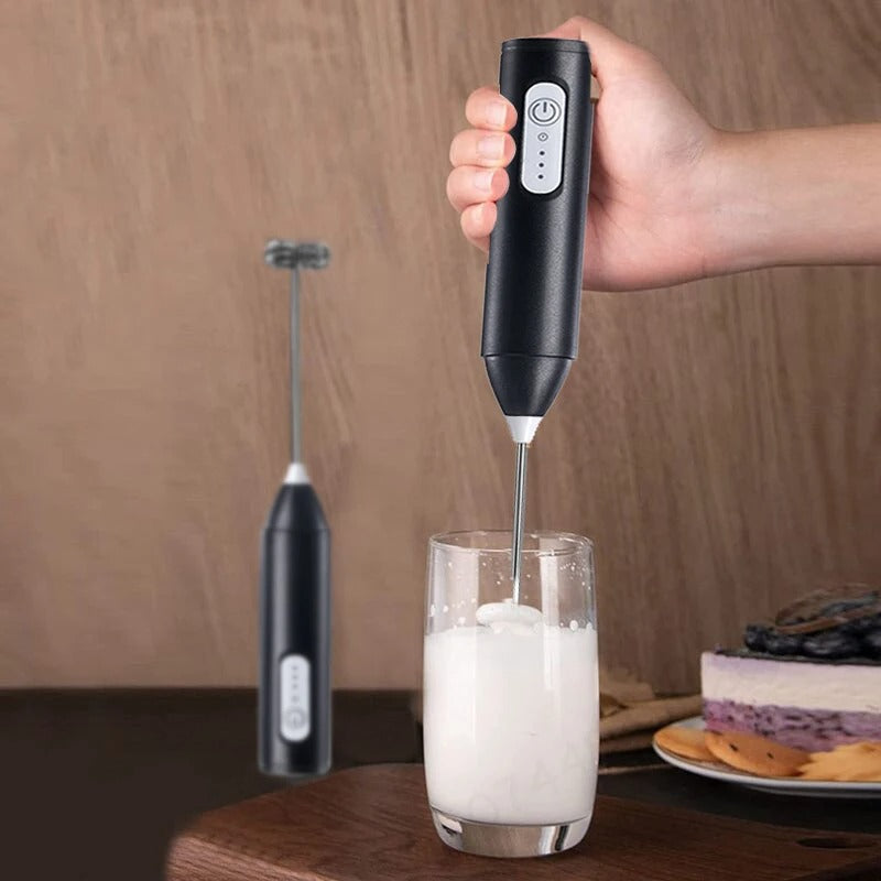 Handheld Electric Milk Frother with 2 Heads, Coffee Whisk Foam Mixer with USB Rechargeable 3 Speeds, Foam Maker Blender for Latte, Cappuccino, Hot Chocolate, Egg