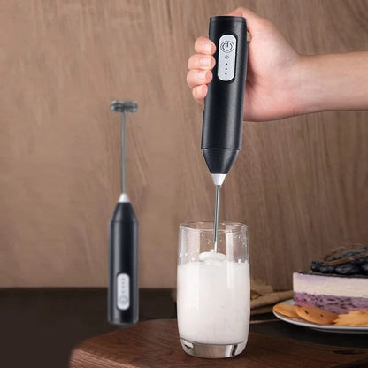 Handheld Electric Milk Frother with 2 Heads, Coffee Whisk Foam Mixer with USB Rechargeable 3 Speeds, Foam Maker Blender for Latte, Cappuccino, Hot Chocolate, Egg