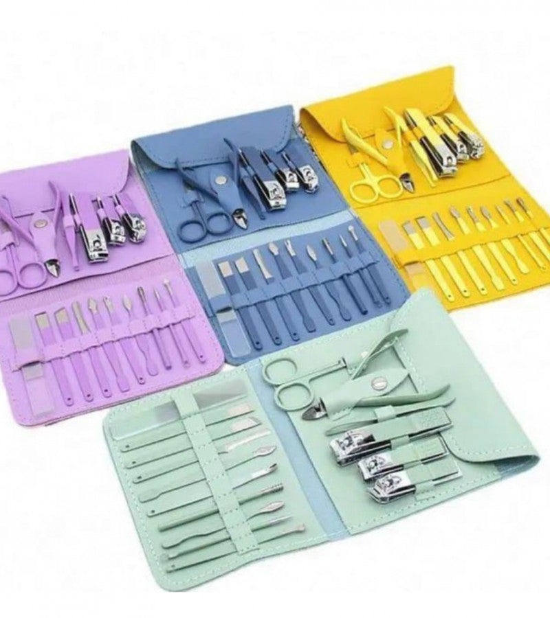16 PCS Professional Stainless Steel Nail Clipper Manicure Pedicure Set with Leather Case