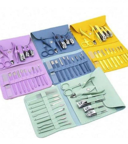 16 PCS Professional Stainless Steel Nail Clipper Manicure Pedicure Set with Leather Case
