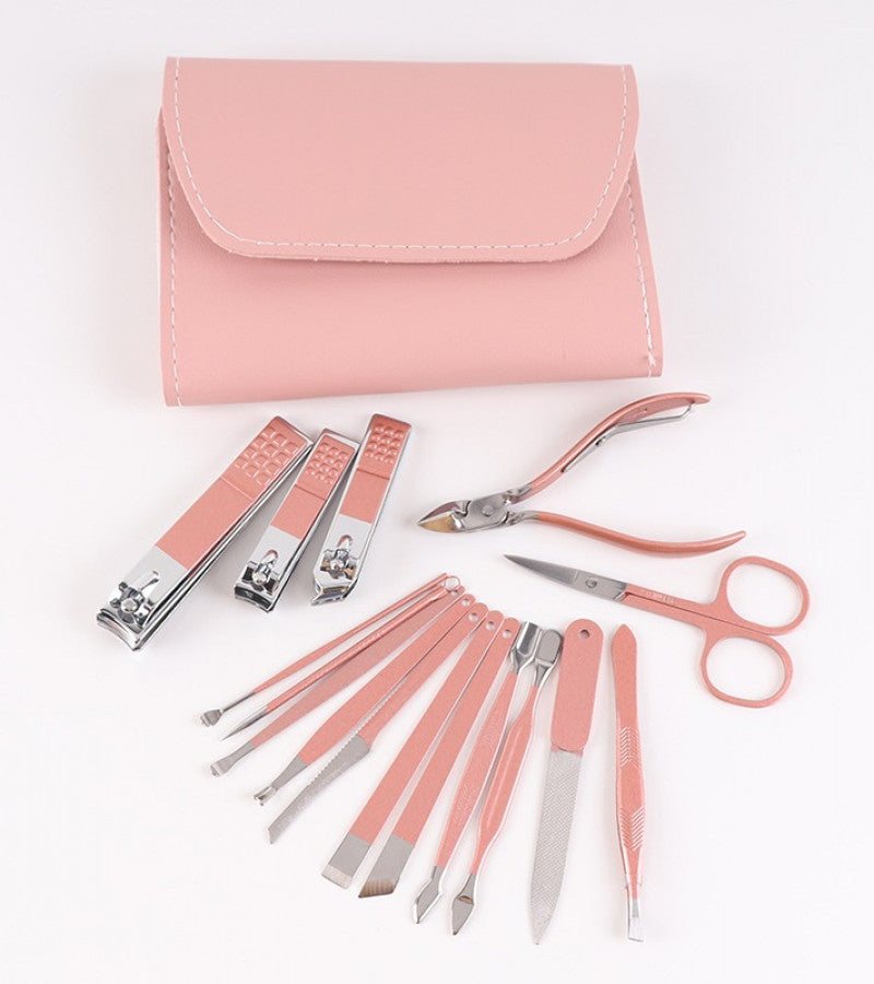 16 PCS Professional Stainless Steel Nail Clipper Manicure Pedicure Set with Leather Case