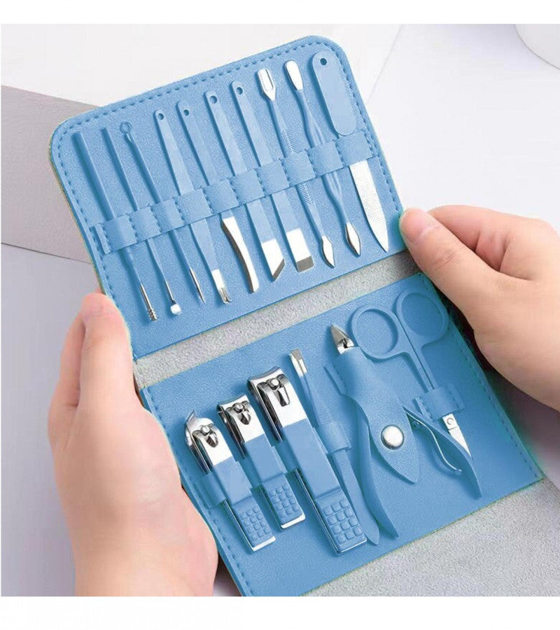 16 PCS Professional Stainless Steel Nail Clipper Manicure Pedicure Set with Leather Case