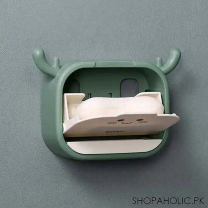 Wall-Mounted Deer-Shaped Soap Box with Flip Drain and Tray. Elevate your bathroom with this charming and practical addition. Keep your soap dry and your countertop tidy