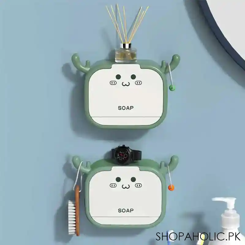 Wall-Mounted Deer-Shaped Soap Box with Flip Drain and Tray. Elevate your bathroom with this charming and practical addition. Keep your soap dry and your countertop tidy