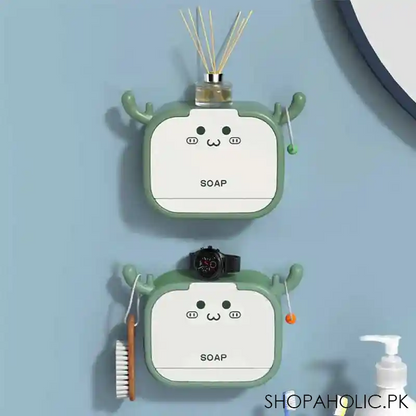 Wall-Mounted Deer-Shaped Soap Box with Flip Drain and Tray. Elevate your bathroom with this charming and practical addition. Keep your soap dry and your countertop tidy